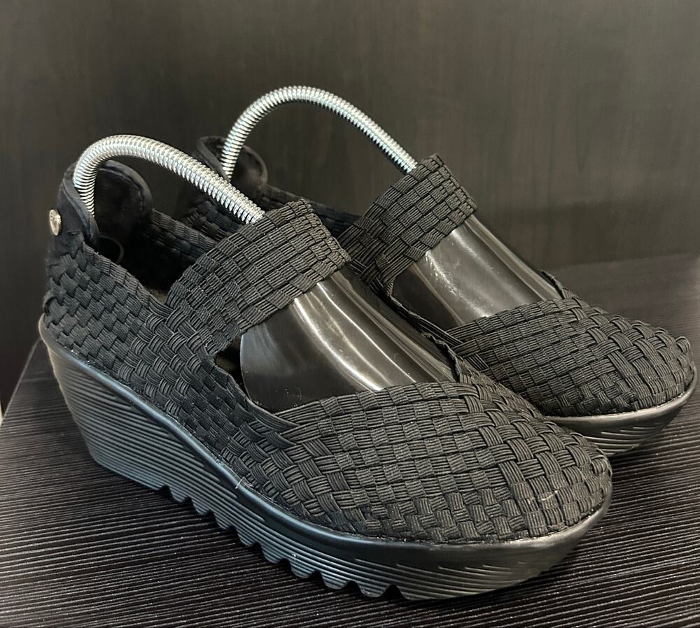 Bernie Mev Woven Elastic Wedge Shoes Black Comfort Slip On Women EU 40 9-9.5 US